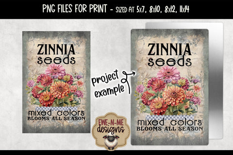 Zinnia Seeds Sublimation Design | Vintage Flower Seed PNG Sublimation Ewe-N-Me Designs 