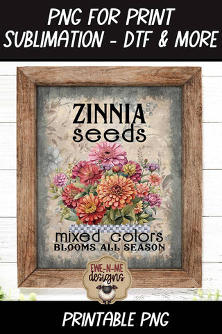 Zinnia Seeds Sublimation Design | Vintage Flower Seed PNG Sublimation Ewe-N-Me Designs 