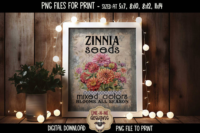 Zinnia Seeds Sublimation Design | Vintage Flower Seed PNG Sublimation Ewe-N-Me Designs 