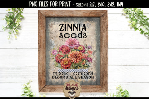 Zinnia Seeds Sublimation Design | Vintage Flower Seed PNG Sublimation Ewe-N-Me Designs 