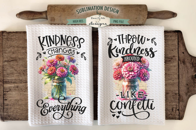 Zinnias In Jars Sublimation Kitchen Dish Towel PNG Designs Sublimation Ewe-N-Me Designs 