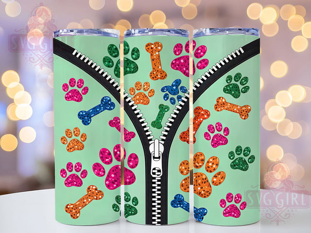 Zipper Paw Print Dog Tumbler Wrap, Dog Lover Tumbler, Zipper Pattern Art, Pet Owner Gift, Modern Dog Design, Animal Print Wrap, Unique Paw Pattern Sublimation SvggirlplusArt 