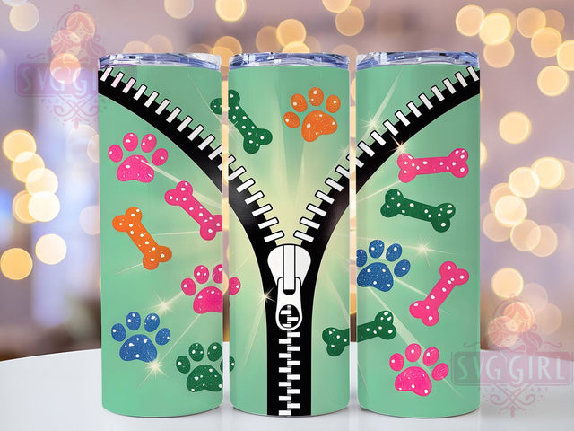 Zipper Paw Print Dog Tumbler Wrap, Dog Lover Tumbler, Zipper Pattern Art, Pet Owner Gift, Modern Dog Design, Animal Print Wrap, Unique Paw Pattern Sublimation SvggirlplusArt 