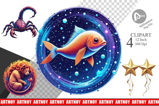 Zodiac Babies Clipart Sublimation artnoy 