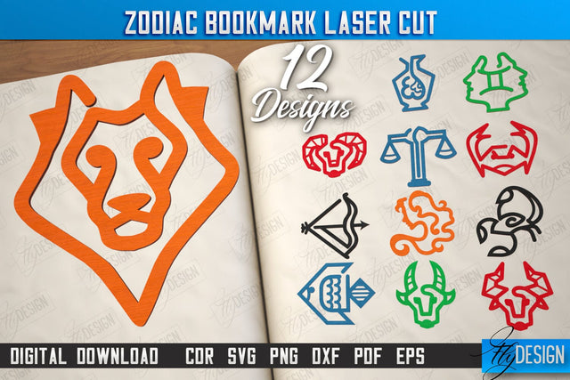 Zodiac Bookmark Bundle | Wooden Bookmark | Astrology | Book Lover | Zodiac Sign | CNC Files SVG Fly Design 