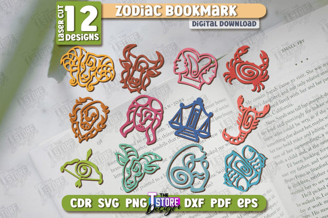 Zodiac Bookmark Laser Cut Bundle | Wooden Bookmark | Astrology | Book Lover | Zodiac Sign | CNC File SVG The T Store Design 