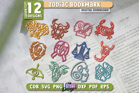 Zodiac Bookmark Laser Cut Bundle | Wooden Bookmark | Astrology | Book Lover | Zodiac Sign | CNC File SVG The T Store Design 