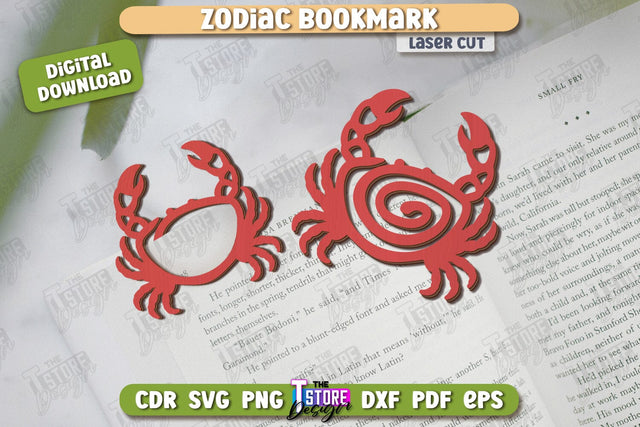 Zodiac Bookmark Laser Cut | Cancer | Wooden Bookmark | Astrology | Book Lover | Zodiac Sign | CNC File SVG The T Store Design 