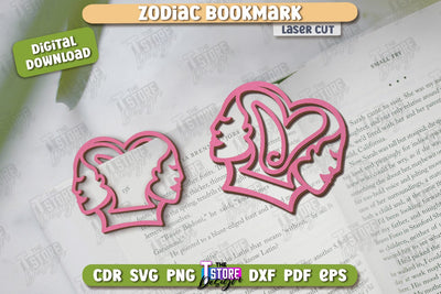 Zodiac Bookmark Laser Cut | Gemini | Wooden Bookmark | Astrology | Book Lover | Zodiac Sign | CNC File SVG The T Store Design 