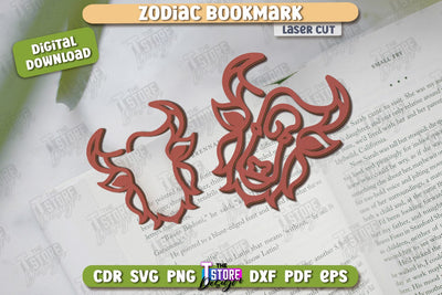 Zodiac Bookmark Laser Cut | Taurus | Wooden Bookmark | Astrology | Book Lover | Zodiac Sign | CNC File SVG The T Store Design 