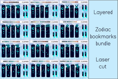 Zodiac bookmarks set svg, Layered paper cut bookmarks SVG AnastasiyaArtDesign 