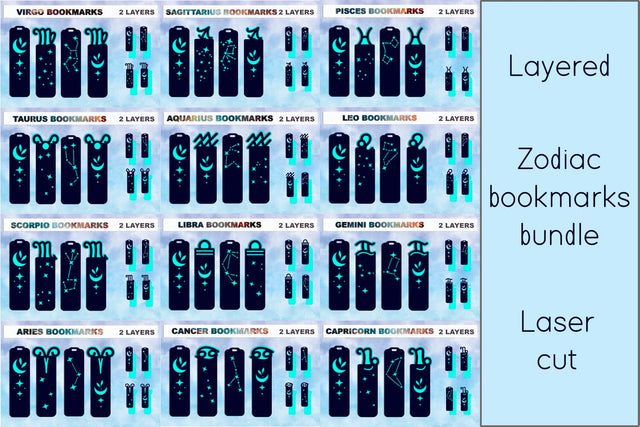 Zodiac bookmarks set svg, Layered paper cut bookmarks SVG AnastasiyaArtDesign 