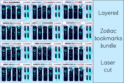 Zodiac bookmarks set svg, Layered paper cut bookmarks SVG AnastasiyaArtDesign 
