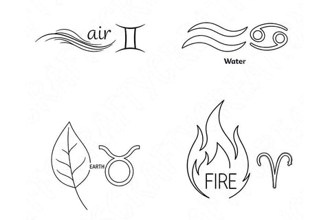 Zodiac Element Line Art Png Bundle, Astrology Element Symbols, Fire Water Air Earth Designs, Minimalist Zodiac Clipart, Celestial Boho Png SVG TiffsCraftyCreations 