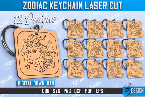 Zodiac Keychain Laser Cut Bundle | Astrology Design | Zodiac Sign | CNC File SVG Fly Design 