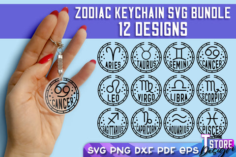 Zodiac Keychain SVG | Astrology Design | SVG Design v.1 SVG The T Store Design 