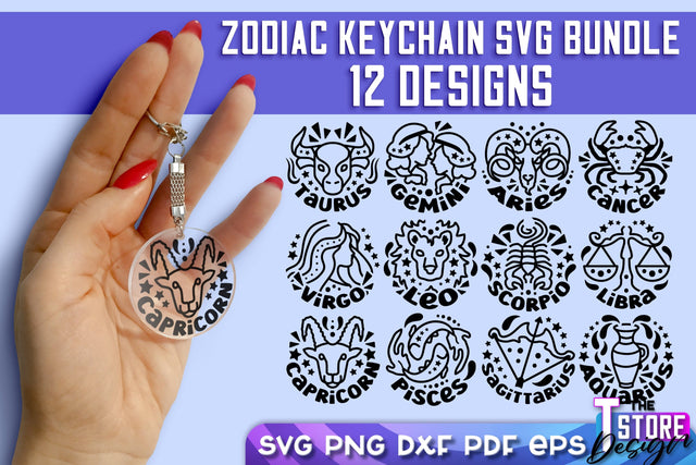 Zodiac Keychain SVG | Astrology Design | SVG Design v.2 SVG The T Store Design 
