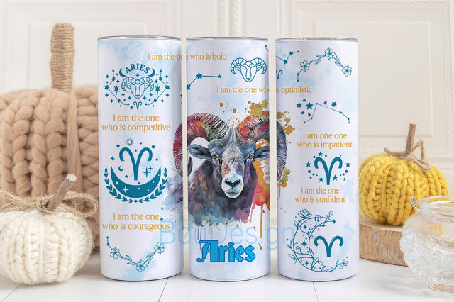 Zodiac Sign Affirmation 20 oz Skinny Tumbler Sublimation Designs bundle PNGs, Astrology Tumbler Wrap PNG, Celestial Signs Astrologer png Sublimation BouDesign 