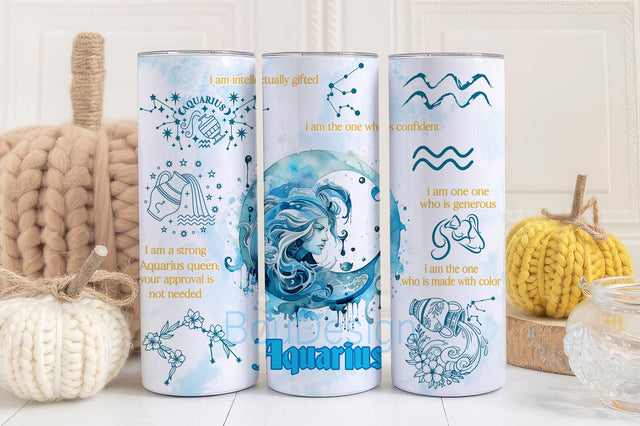 Zodiac Sign Affirmation 20 oz Skinny Tumbler Sublimation Designs bundle PNGs, Astrology Tumbler Wrap PNG, Celestial Signs Astrologer png Sublimation BouDesign 