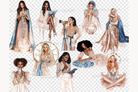 Zodiac Sign Clipart Set | Celestial PNG with Mystical Zodiac SVG GlamArtZhanna 