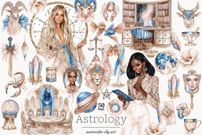 Zodiac Sign Clipart Set | Celestial PNG with Mystical Zodiac SVG GlamArtZhanna 