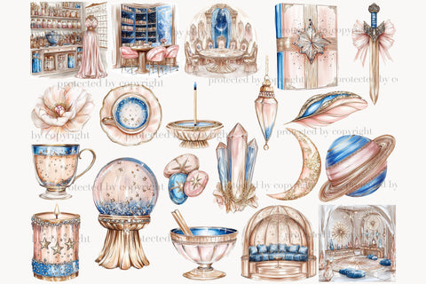 Zodiac Sign Clipart Set | Celestial PNG with Mystical Zodiac SVG GlamArtZhanna 