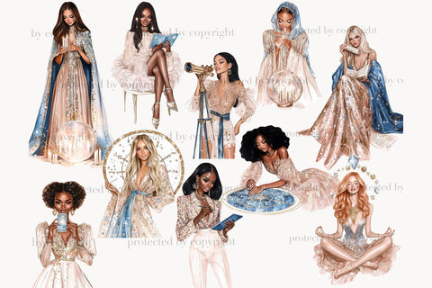 Zodiac Sign Clipart Set | Celestial PNG with Mystical Zodiac SVG GlamArtZhanna 