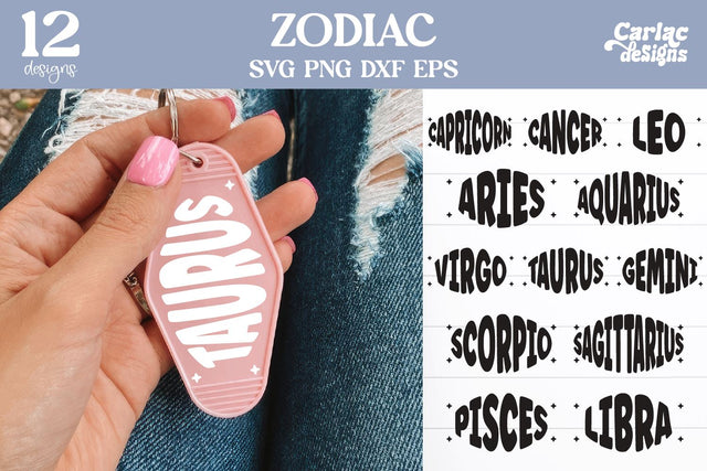 Zodiac Signs Motel Keychain SVG SVG Carla C Designs 
