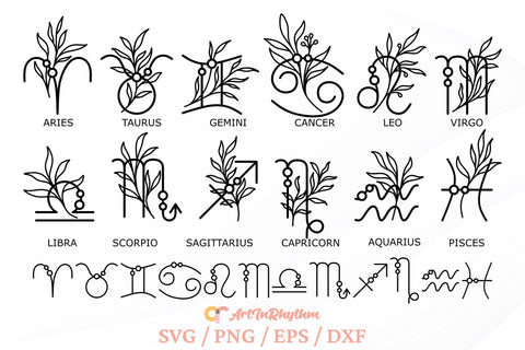 Zodiac Signs Svg, Zodiac Symbols Svg, Zodiac Sign Cliparts, Astrology Svg, Horoscope Svg SVG Artinrhythm shop 