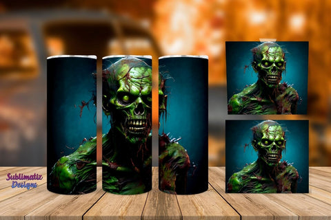 Zombie 20 oz Tumbler Wrap Design | Halloween 20 oz Skinny Tumbler Wrap Sublimation Zombie Design Sublimation Sublimatiz Designs 