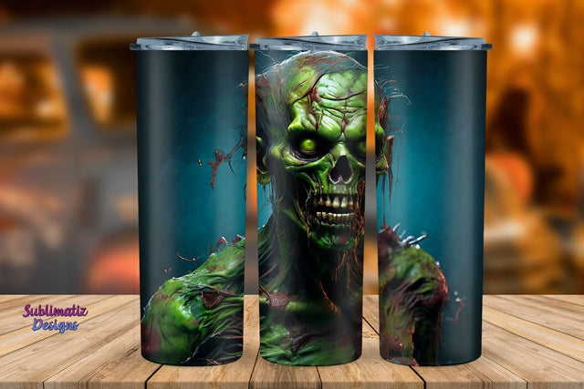 Zombie 20 oz Tumbler Wrap Design | Halloween 20 oz Skinny Tumbler Wrap Sublimation Zombie Design Sublimation Sublimatiz Designs 