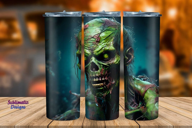 Zombie Attack Tumbler Wrap 20 oz | Halloween 20 oz Skinny Tumbler Wrap Sublimation Zombie Design Sublimation Sublimatiz Designs 