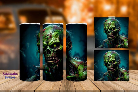 Zombie Attack Tumbler Wrap 20 oz | Halloween 20 oz Skinny Tumbler Wrap Sublimation Zombie Design Sublimation Sublimatiz Designs 