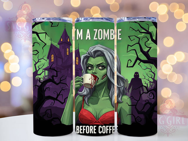 Zombie Before Coffee Halloween Tumbler, Spooky Coffee Wrap, Halloween Coffee Lover Cup, Undead Morning Sublimation, Creepy Coffee Drinkware, Funny Zombie Tumbler, Haunted Coffee Design Sublimation SvggirlplusArt 