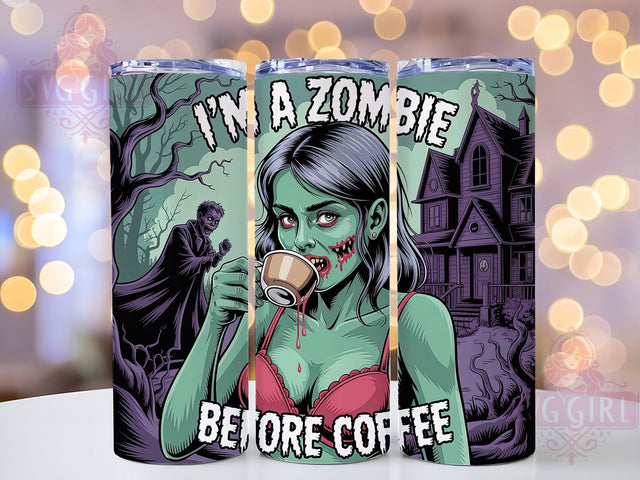Zombie Before Coffee Halloween Tumbler, Spooky Coffee Wrap, Halloween Coffee Lover Cup, Undead Morning Sublimation, Creepy Coffee Drinkware, Funny Zombie Tumbler, Haunted Coffee Design Sublimation SvggirlplusArt 