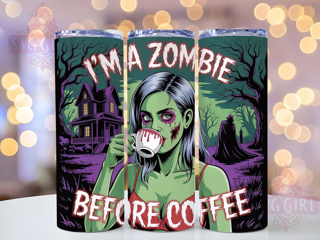 Zombie Before Coffee Halloween Tumbler, Spooky Coffee Wrap, Halloween Coffee Lover Cup, Undead Morning Sublimation, Creepy Coffee Drinkware, Funny Zombie Tumbler, Haunted Coffee Design Sublimation SvggirlplusArt 