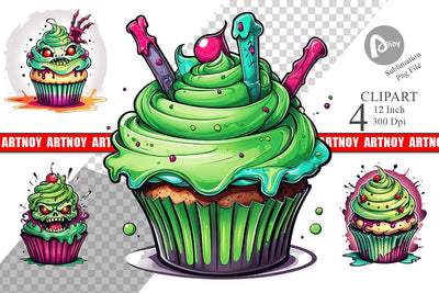 Zombie Cupcake Clipart Sublimation artnoy 