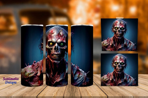 Zombie Face 20 oz Tumbler Wrap | Halloween 20 oz Skinny Tumbler Wrap Sublimation Zombie Design Sublimation Sublimatiz Designs 