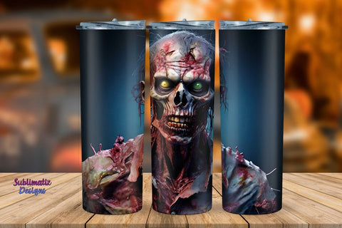 Zombie Face 20 oz Tumbler Wrap | Halloween 20 oz Skinny Tumbler Wrap Sublimation Zombie Design Sublimation Sublimatiz Designs 