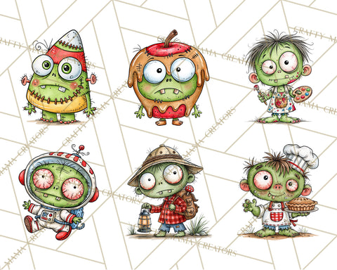 Zombie Hollow Cute Zombie Halloween Clipart PNG Sublimation Crafty Mama Studios 