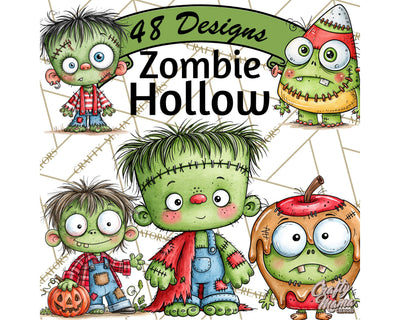 Zombie Hollow Cute Zombie Halloween Clipart PNG Sublimation Crafty Mama Studios 