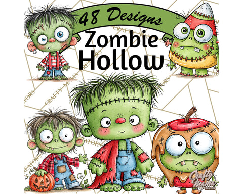 Zombie Hollow Cute Zombie Halloween Clipart PNG Sublimation Crafty Mama Studios 