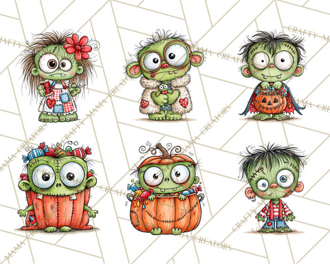 Zombie Hollow Cute Zombie Halloween Clipart PNG Sublimation Crafty Mama Studios 