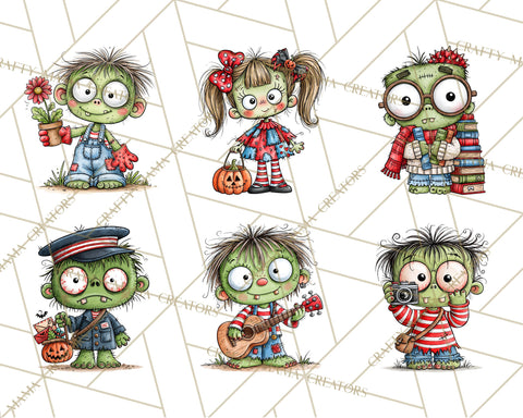 Zombie Hollow Cute Zombie Halloween Clipart PNG Sublimation Crafty Mama Studios 