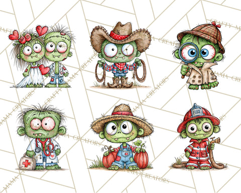 Zombie Hollow Cute Zombie Halloween Clipart PNG Sublimation Crafty Mama Studios 