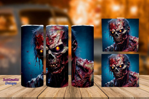 Zombie Horror 20 oz Tumbler Wrap | Halloween 20 oz Skinny Tumbler Wrap Sublimation Zombie Design Sublimation Sublimatiz Designs 
