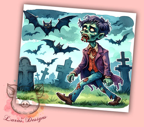Zombie in The Cemeter 20 oz Skinny Tumbler Sublimation Design, Straight & Tapered Tumbler Png, Halloween Zombie Tumbler Png, Digital Download PNG Sublimation Lara' s Designs 