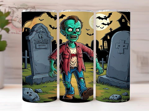 Zombie in The Cemeter 20 oz Skinny Tumbler Sublimation Design, Straight & Tapered Tumbler Png, Halloween Zombie Tumbler Png, Digital Download PNG Sublimation Lara' s Designs 