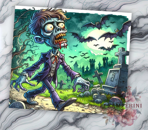 Zombie in The Cemetery 20oz Tumbler Wrap PNG, Spooky Tumbler PNG Sublimation Design, Straight & Tapered Tumbler Wrap, Instant Digital Download Sublimation Li Zamperini 