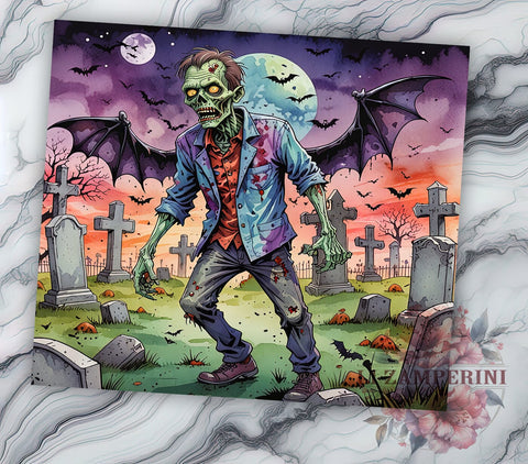 Zombie in The Cemetery 20oz Tumbler Wrap PNG, Spooky Tumbler PNG Sublimation Design, Straight & Tapered Tumbler Wrap, Instant Digital Download Sublimation Li Zamperini 
